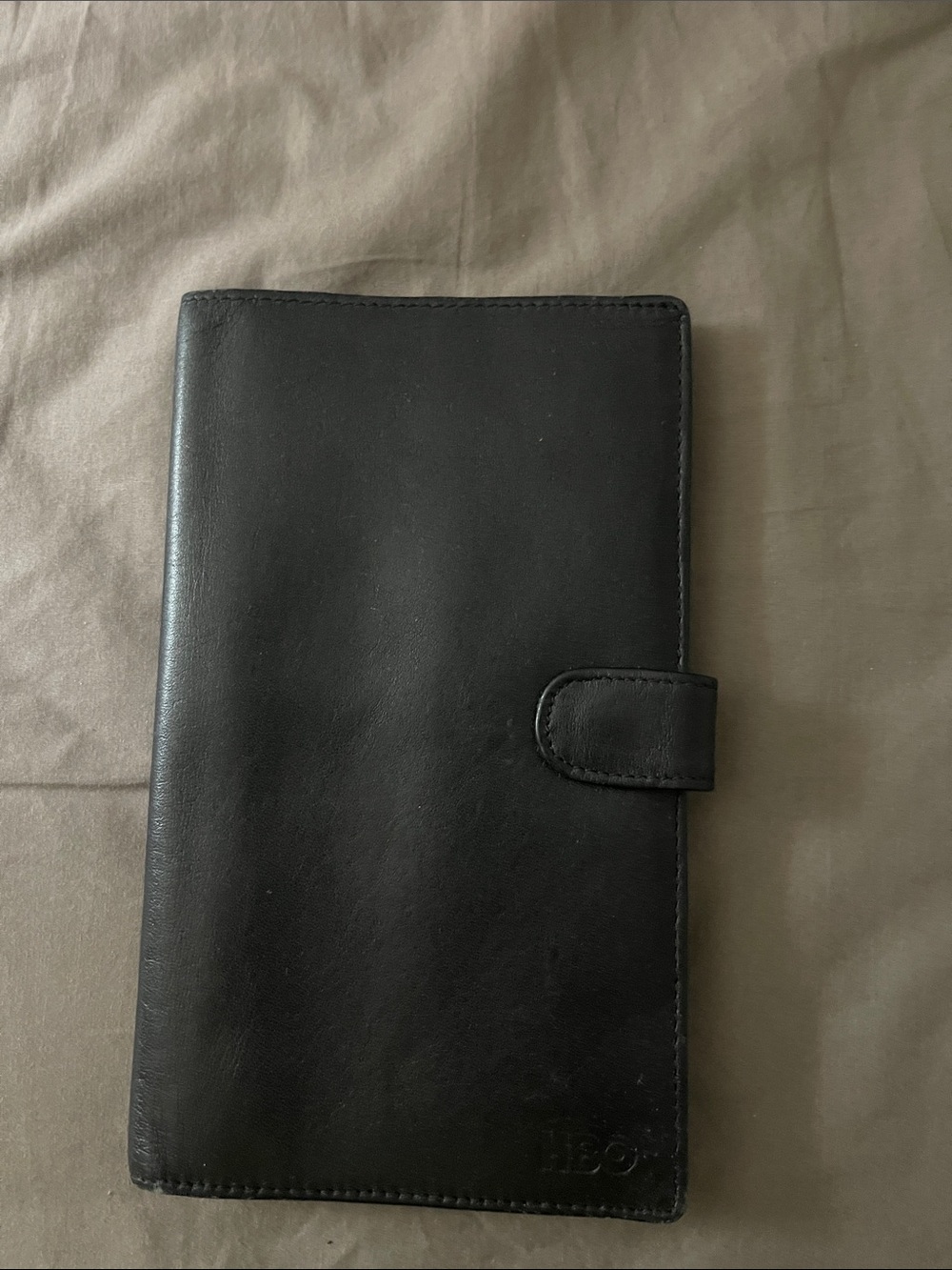 Leather Passport Wallet with Snap Closure - Black
